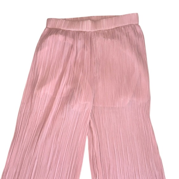 NWT Zara Blush Pink Plisse Pleated Wide Leg High Waist Pants - S - Picture 7 of 14